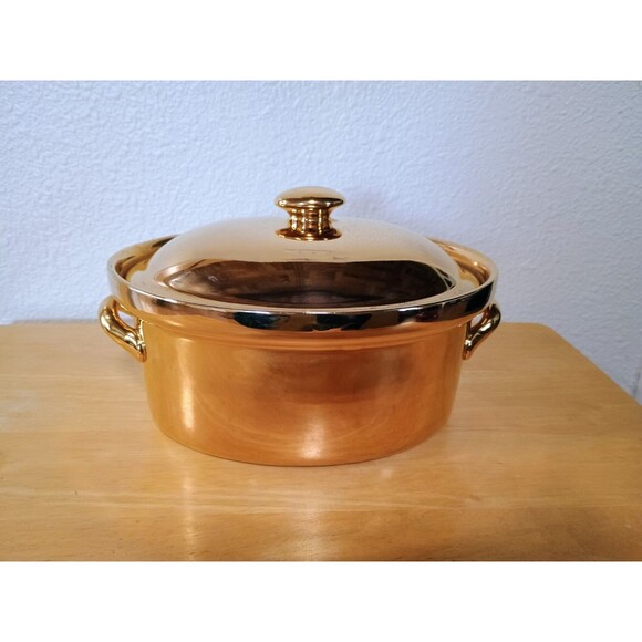 Vintage Hall Golden Glo Gold 2 Quart French Casserole Dish With Lid - Picture 1 of 11